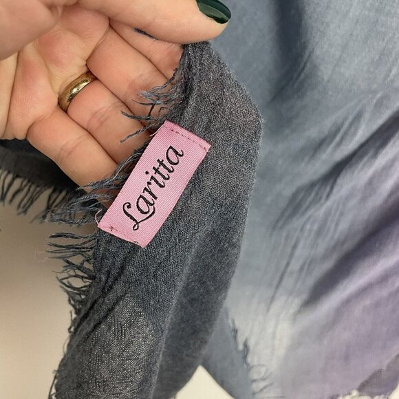 Laritta Purple Blue Ombre Rectangle Shawl Scarf With Fringe - Picture 3 of 4